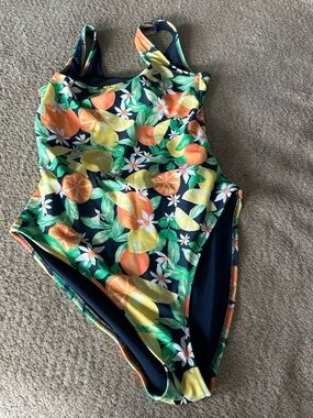 Old Navy Navy One-Piece Swim with Citrus Print (Orange, Yellow, Green)